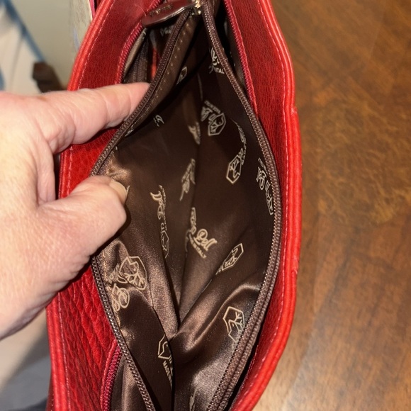 Valentina  leather convertible bag shoulder or Crossbody bag  Red/Silvertone NWT - Picture 14 of 16